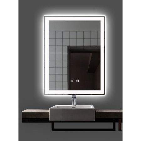 KETCHAM 36" "H x 24" "W, Polished Edge Mirror with Frosted Glass Inset, LED Mirror RAD-2436P